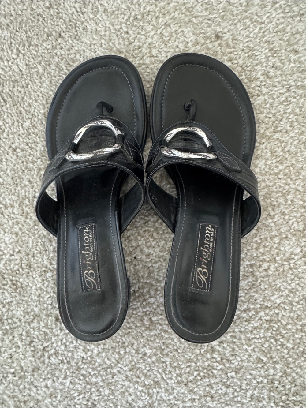 Brighton Black Leather Slip-On Mules with Silver Accent